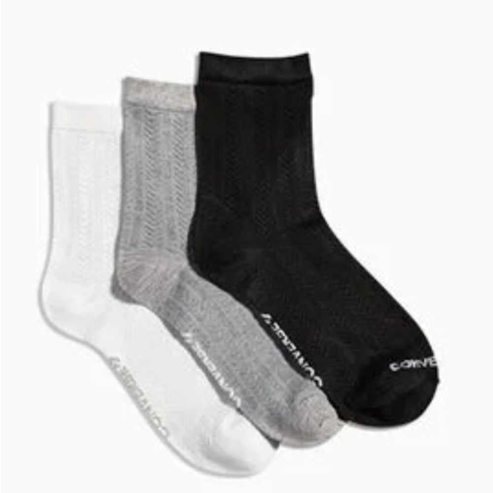 Converse 3-PK Flat Knit Pointelle Ankle Sock